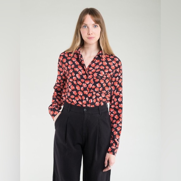 Ganni Lindale Crepe Long Sleeve Top Blouse Size 10/12 - Picture 3 of 13